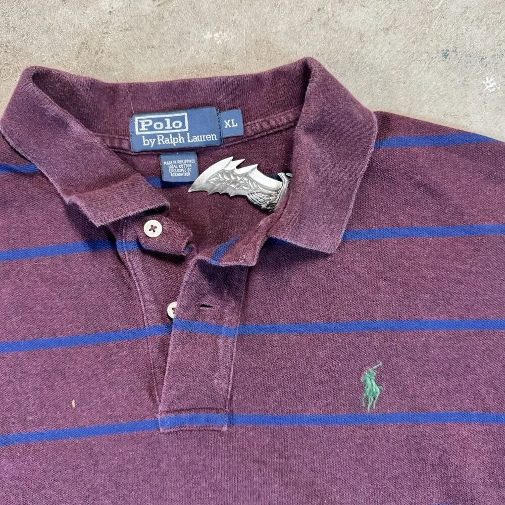 Polo Ralph Lauren Burgundy Navy Blue Stripped Polo Shirt Sz XL